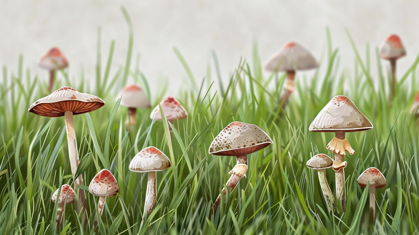 Paddenstoelen in het gras